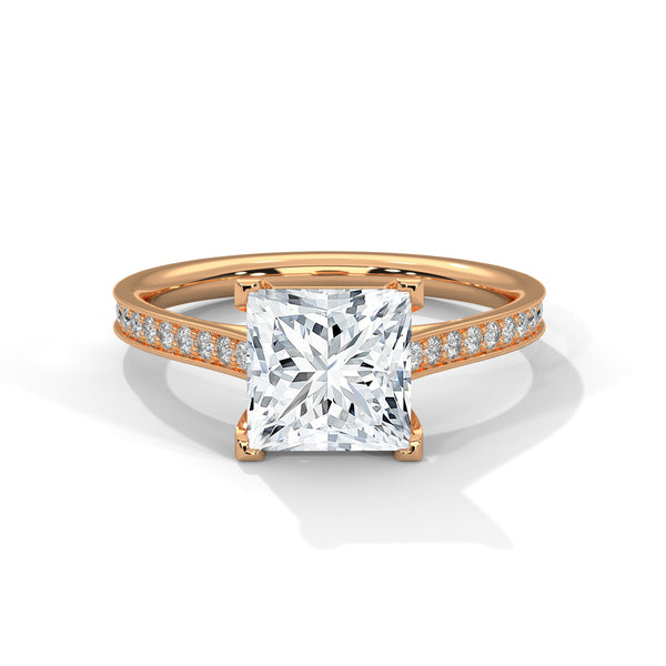“Celeste Ring—princess-cut diamond brilliance, pavé-band sparkle, and modern geometric elegance crafted to symbolize timeless love, radiant beauty, and unforgettable moments.”