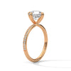 “Celeste Ring—round brilliant diamond beauty, four-prong tulip elegance, and refined pavé sparkle crafted to symbolize timeless love, radiant grace, and everlasting sophistication.”