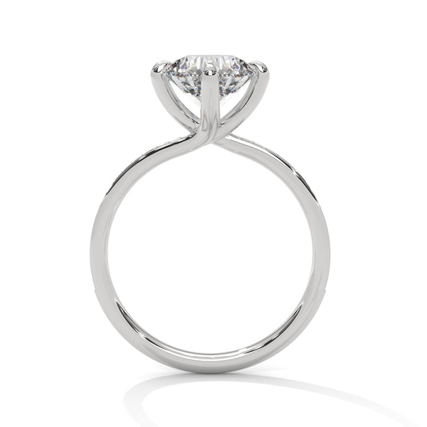 “Celeste Ring—round brilliant diamond beauty, four-prong tulip elegance, and refined pavé sparkle crafted to symbolize timeless love, radiant grace, and everlasting sophistication.”