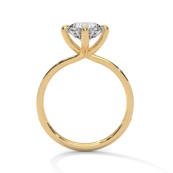 “Celeste Ring—round brilliant diamond beauty, four-prong tulip elegance, and refined pavé sparkle crafted to symbolize timeless love, radiant grace, and everlasting sophistication.”