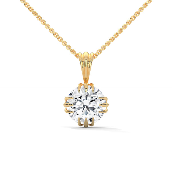 Radiant Bloom Lab Grown Round Diamond Gold Pendant Chain