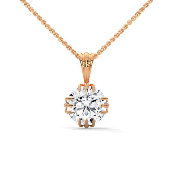 Radiant Bloom Lab Grown Round Diamond Gold Pendant Chain