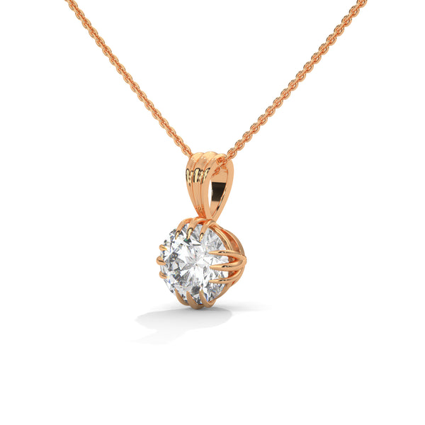 Radiant Bloom Lab Grown Round Diamond Gold Pendant Chain