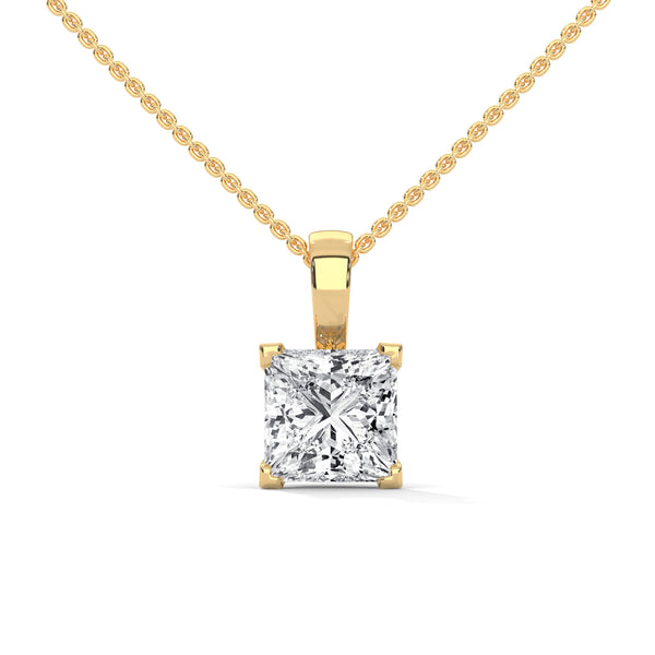 Princess Cut Lab Grown Diamond Gold Pendant Chain
