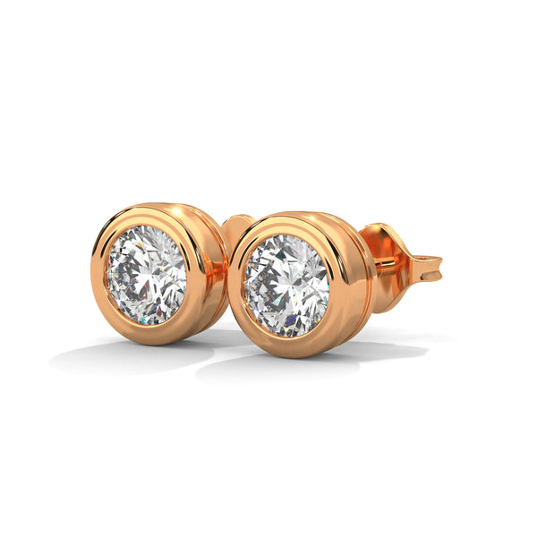 Bezel Set Lab Grown Diamond Gold Stud Earrings