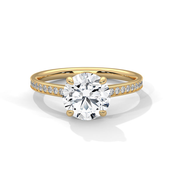 Round Cut Pave Lab Grown Diamond Gold Ring