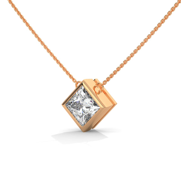Modern Grace Princess Cut Lab Grown Diamond Gold Pendant Chain