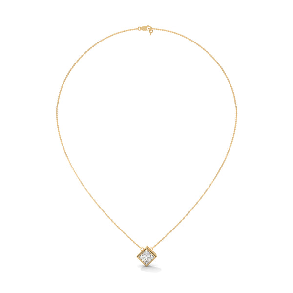 Modern Grace Princess Cut Lab Grown Diamond Gold Pendant Chain