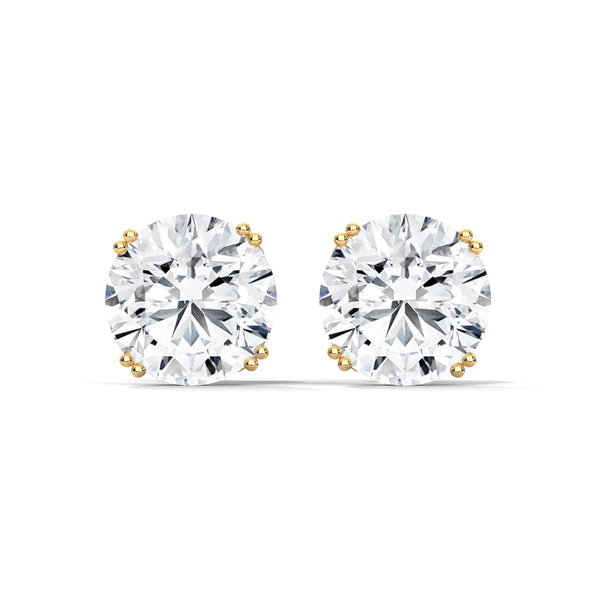 Six-Prong Lab Grown Round Diamond Gold Stud Earrings