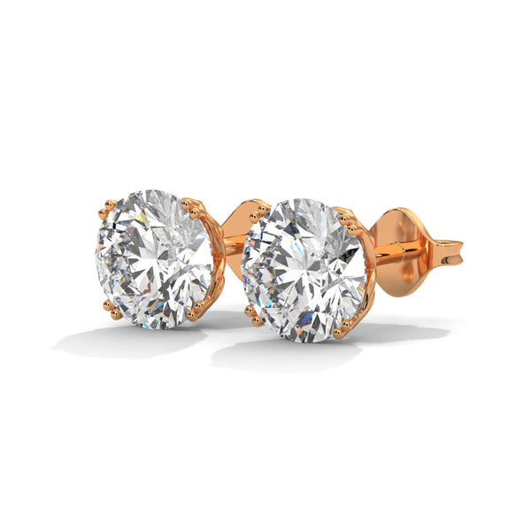 Six-Prong Lab Grown Round Diamond Gold Stud Earrings