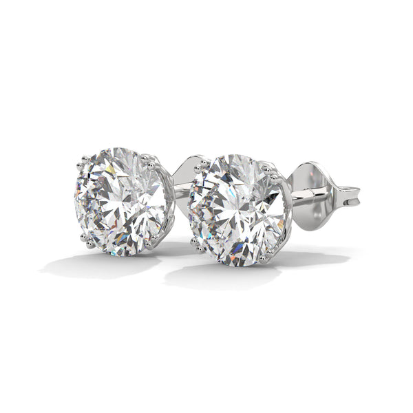 Six-Prong Lab Grown Round Diamond Gold Stud Earrings