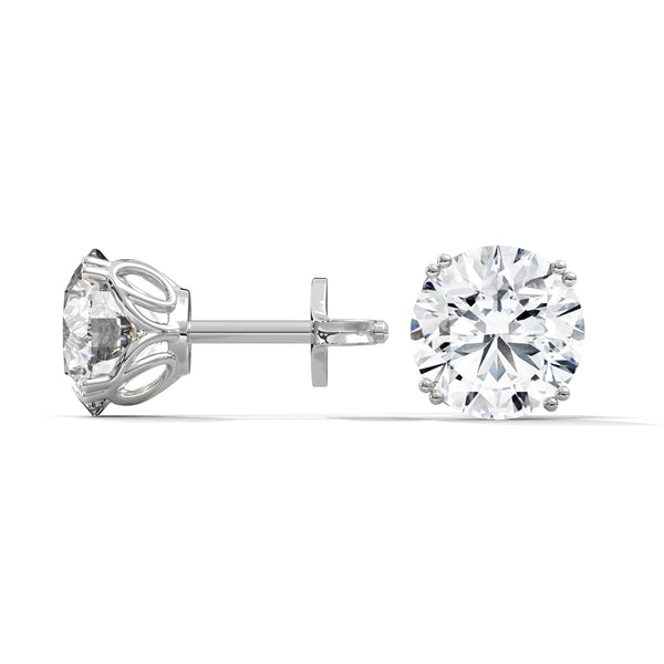 Six-Prong Lab Grown Round Diamond Gold Stud Earrings