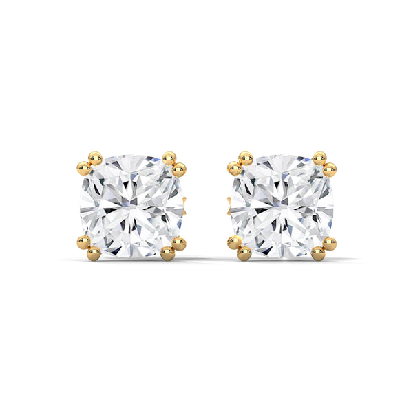 Cushion Cut Lab Grown Diamond Gold Stud Earrings