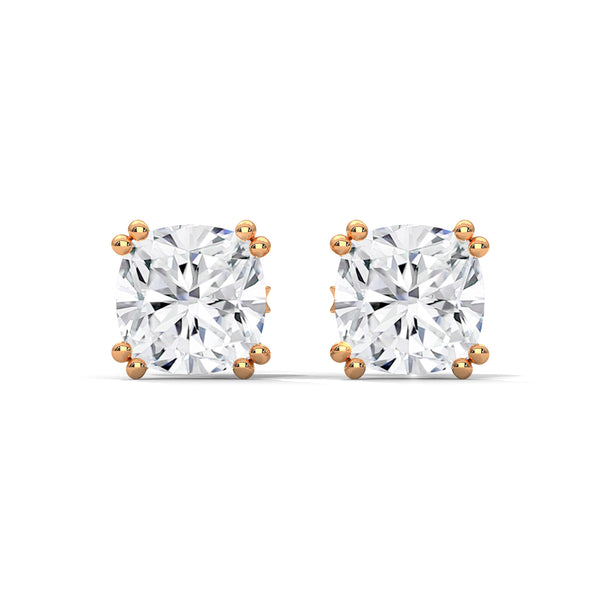 Cushion Cut Lab Grown Diamond Gold Stud Earrings