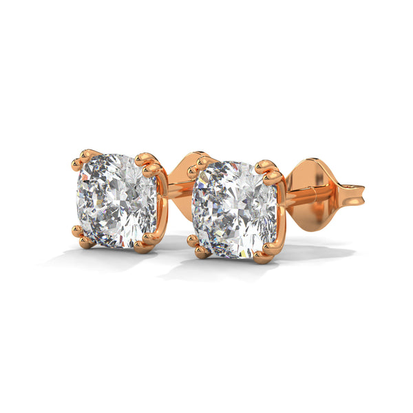 Cushion Cut Lab Grown Diamond Gold Stud Earrings