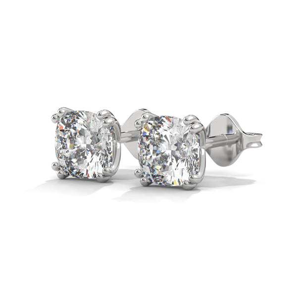 Cushion Cut Lab Grown Diamond Gold Stud Earrings