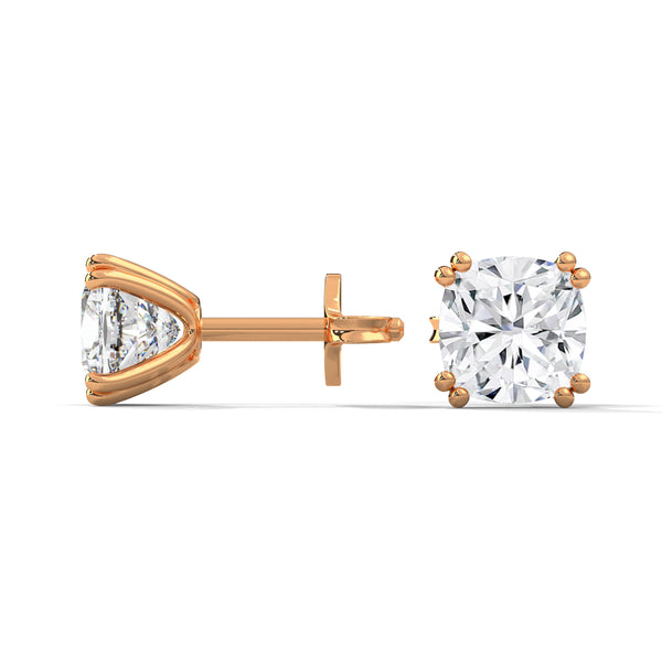 Cushion Cut Lab Grown Diamond Gold Stud Earrings