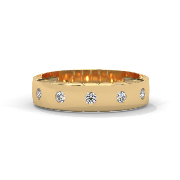 “Elevate everyday elegance with this diamond eternity band, featuring bezel-set brilliance in luxurious gold for timeless sparkle and modern sophistication.”