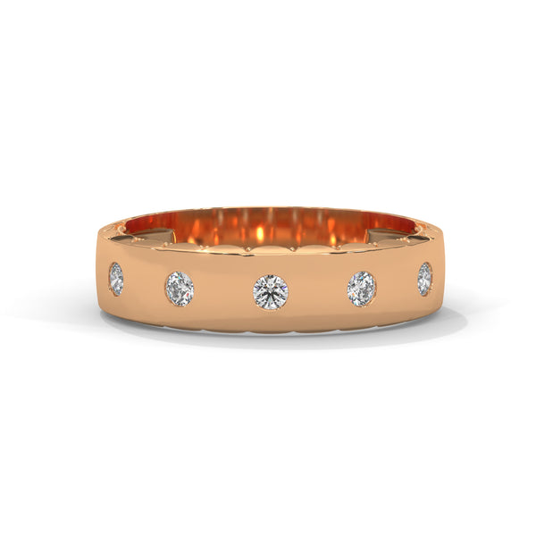 “Elevate everyday elegance with this diamond eternity band, featuring bezel-set brilliance in luxurious gold for timeless sparkle and modern sophistication.”