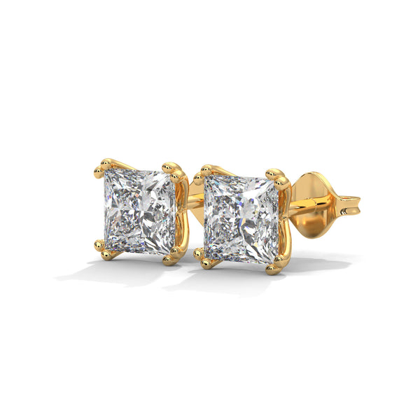 Cushion Cut Lab Grown Diamond Gold Stud Earrings