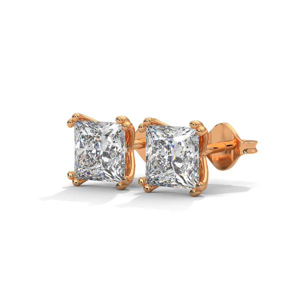 Cushion Cut Lab Grown Diamond Gold Stud Earrings
