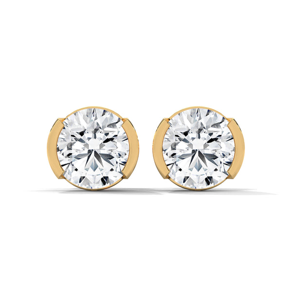 Modern Glow Half-Bezel Lab Grown Round Diamond Gold Stud Earrings