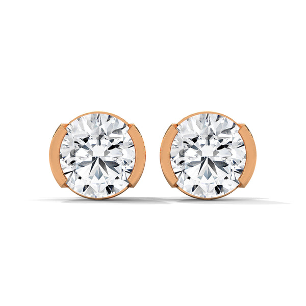 Modern Glow Half-Bezel Lab Grown Round Diamond Gold Stud Earrings