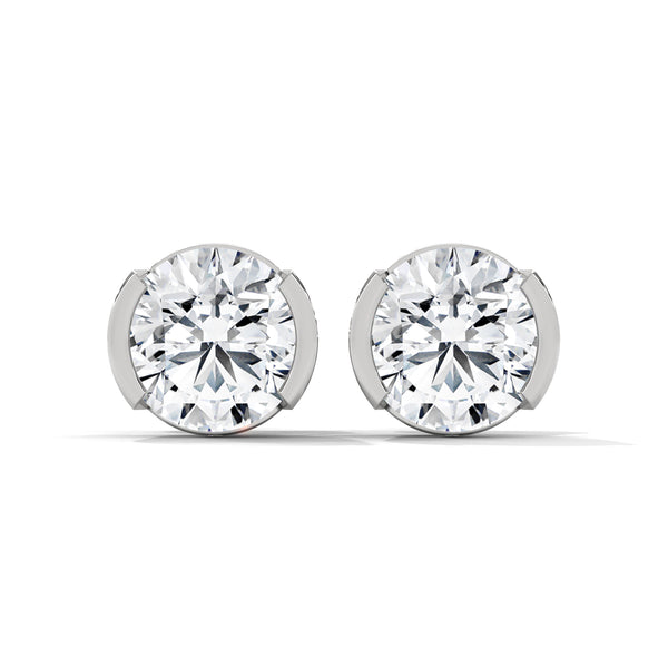 Modern Glow Half-Bezel Lab Grown Round Diamond Gold Stud Earrings