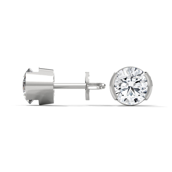 Modern Glow Half-Bezel Lab Grown Round Diamond Gold Stud Earrings
