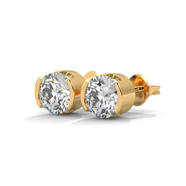 Modern Glow Half-Bezel Lab Grown Round Diamond Gold Stud Earrings