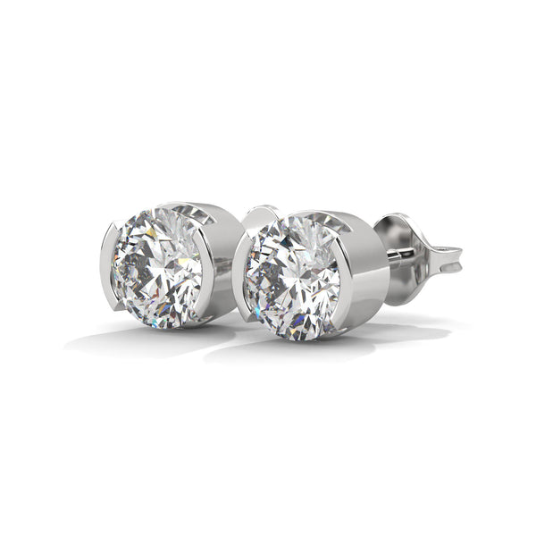 Modern Glow Half-Bezel Lab Grown Round Diamond Gold Stud Earrings