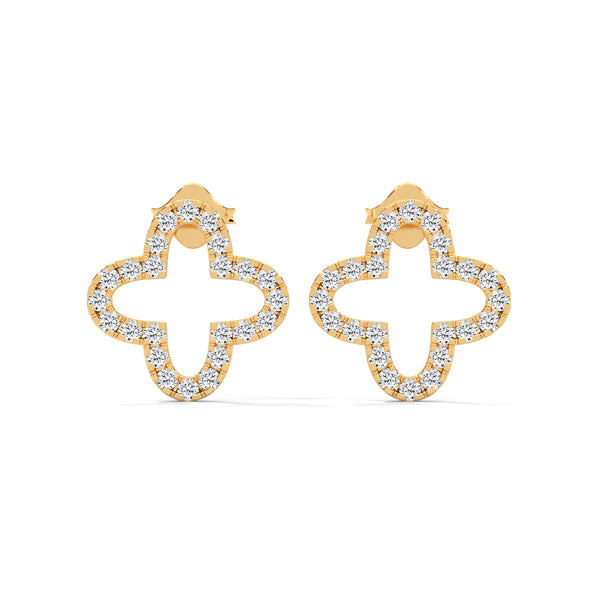 Radiant Clover Lab Grown Diamond Gold Stud Earrings