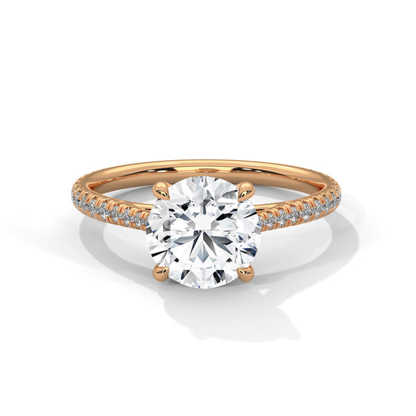 Classic Pave Solitaire Round Brilliant Lab Grown Diamond Gold Ring