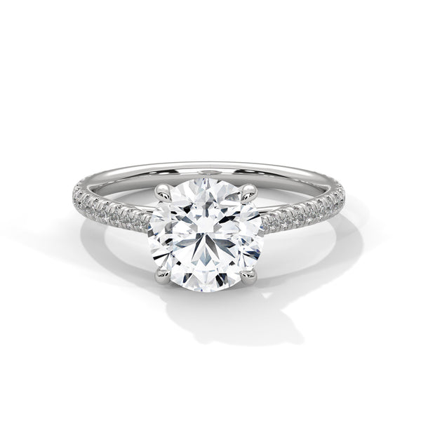 Classic Pave Solitaire Round Brilliant Lab Grown Diamond Gold Ring