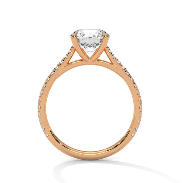 Classic Pave Solitaire Round Brilliant Lab Grown Diamond Gold Ring
