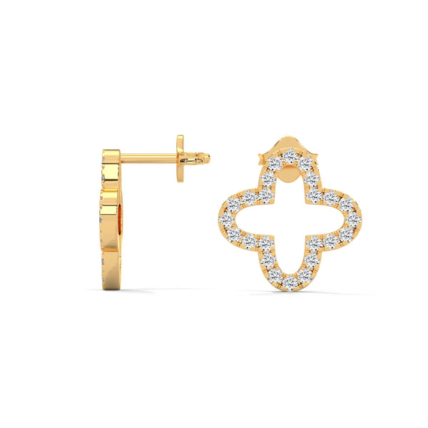 Radiant Clover Lab Grown Diamond Gold Stud Earrings