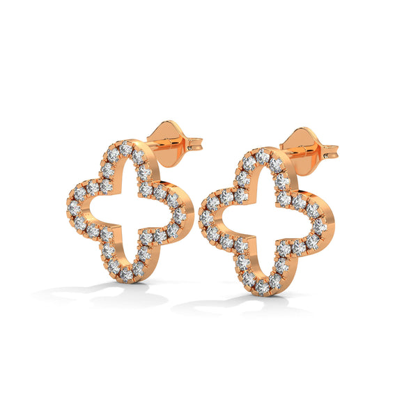 Radiant Clover Lab Grown Diamond Gold Stud Earrings