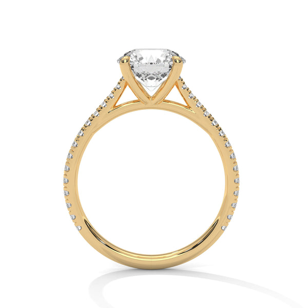 Classic Pave Solitaire Round Brilliant Lab Grown Diamond Gold Ring