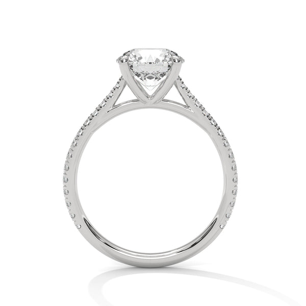 Classic Pave Solitaire Round Brilliant Lab Grown Diamond Gold Ring