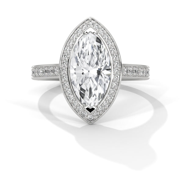 “A stunning marquise diamond ring with bezel halo and pavé sparkle—crafted for timeless elegance, modern luxury, and unforgettable love.”