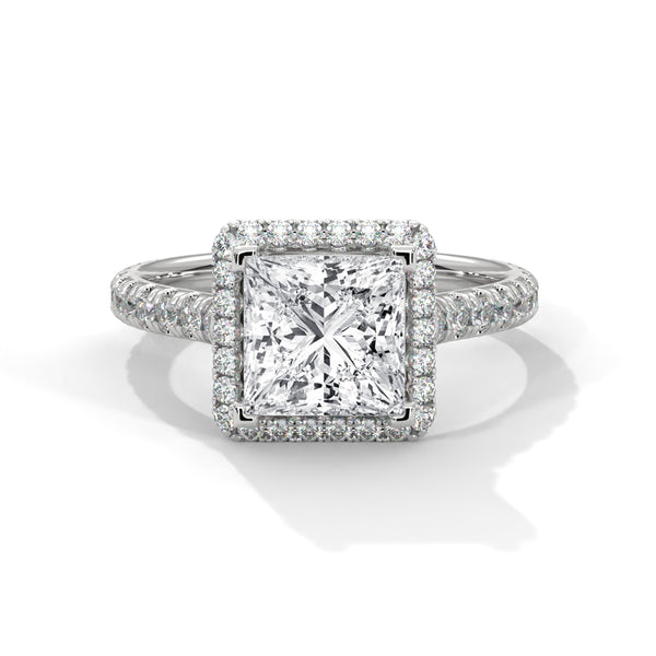 “Celesttia Ring—princess-cut brilliance, radiant halo sparkle, and pavé band elegance crafted to symbolize modern beauty, timeless love, and unforgettable moments.”