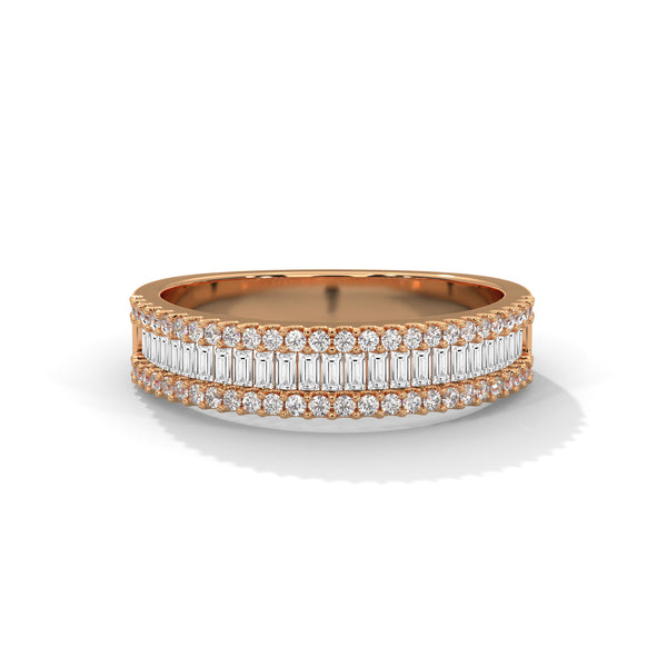 baguette-cut and round cut lab grown Diamond Double Halo Gold Band