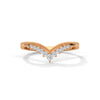 V-shaped gold band with row of round-cut lab grown diamonds