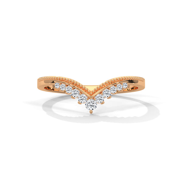 V-shaped gold band with row of round-cut lab grown diamonds