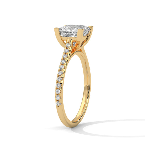 A bold princess-cut lab-grown diamond set atop a pave band — modern elegance meets timeless sparkle.