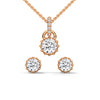 A mesmerizing rose gold jewelry set featuring dazzling round-cut diamonds framed in floral-inspired prongs, perfect for elevating any occasion with timeless sparkle.