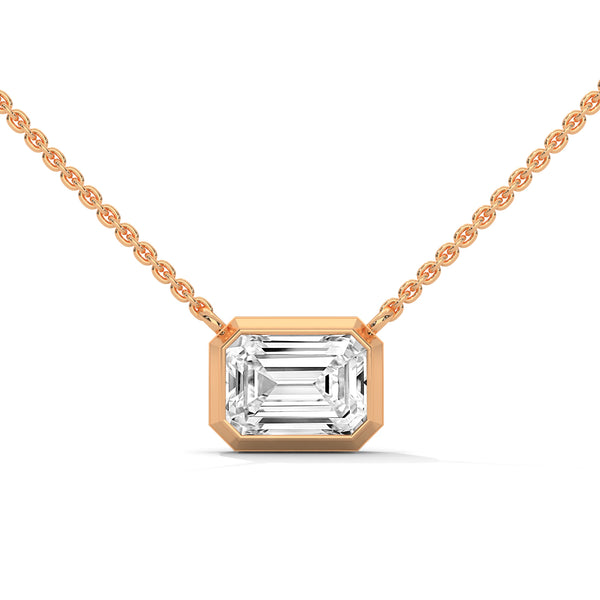 Emerald Cut Lab Grown Diamond Bezel Set Gold Pendant Chain