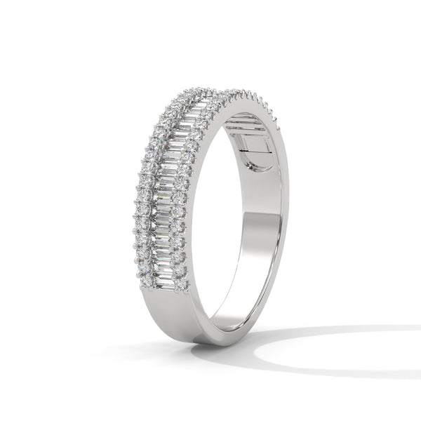 baguette-cut and round cut lab grown Diamond Double Halo Gold Band