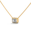 Emerald Cut Lab Grown Diamond Bezel Set Gold Pendant Chain