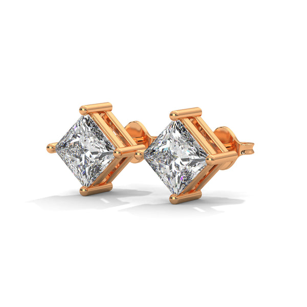 Princess Cut Lab Grown Diamond Gold Stud Earrings